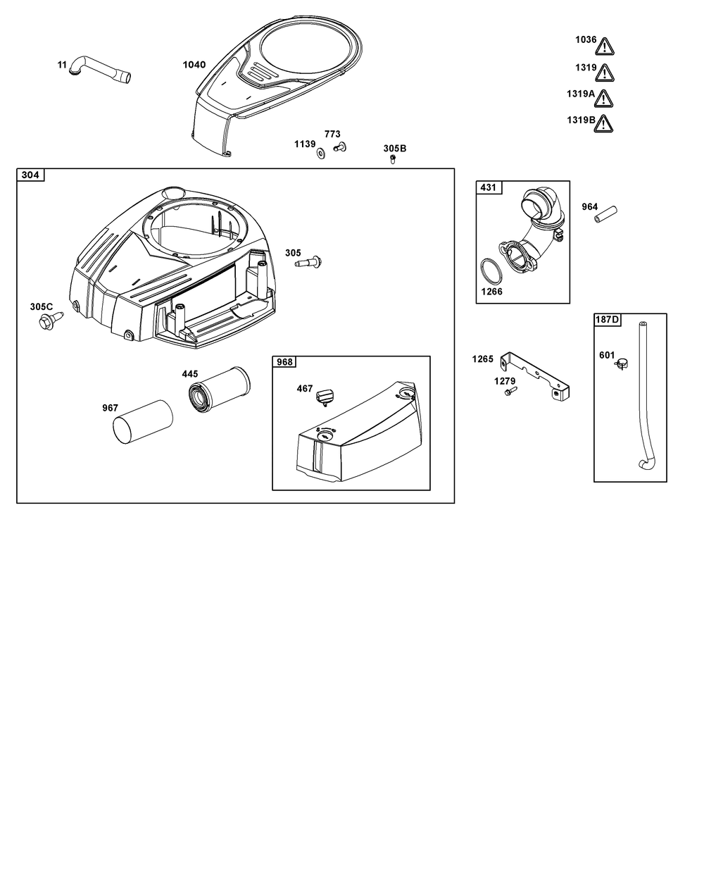 Blower Housing And Air Cleaner Group Diagram and Parts List for 31S977-0020-B5 200000 - 399999 Briggs and Stratton Engine